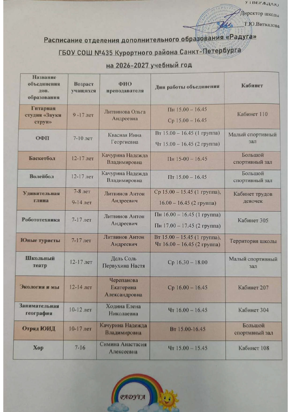 расписание ОДОД